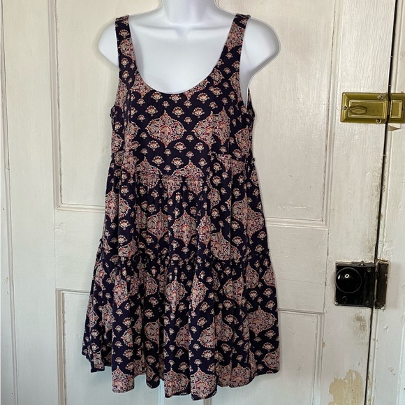 American Eagle Outfitters Boho Hippie Print Tiered Baby Doll Mini Dress Top - Picture 2 of 14